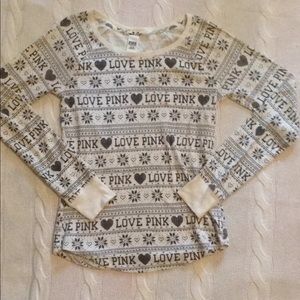 LOVE PINK black and white waffle knit thermal